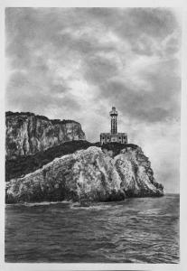 Lighthouse on cliffs final drawing in charcoal